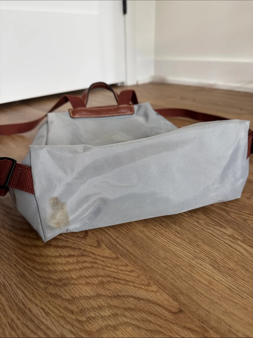 Longchamp Gray Backpack with Brown Leather Flap